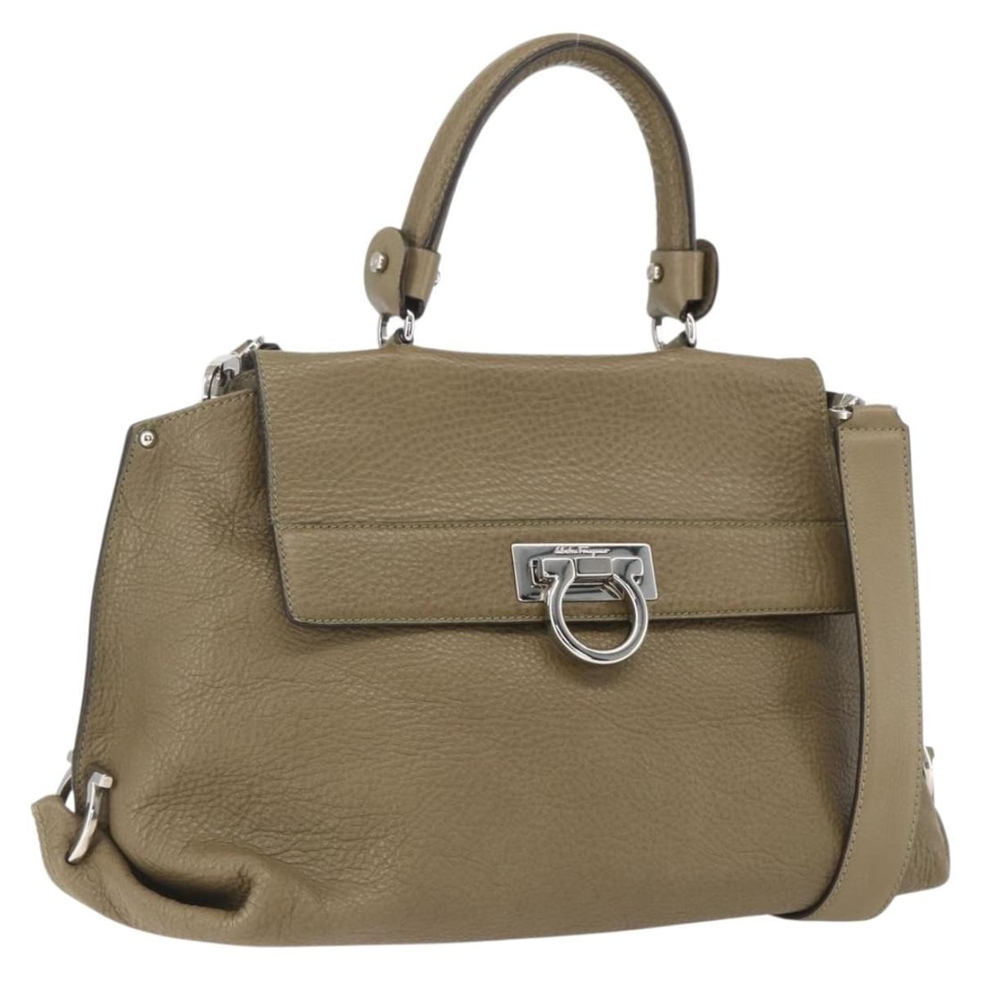 Gancini Sofia khaki leather handbag with shoulder strap by Salvatore Ferragamo (1 of 18)