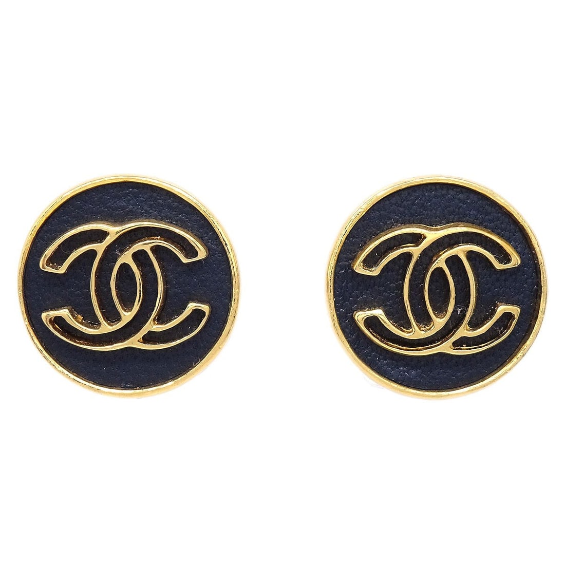 Chanel 03P Gold Plated Black Button Clip-On Earrings: Chanel 03P Gold Plated Black Button Clip-On Earrings These Chanel button-style clip-on earrings feature a round shape with a classic black and gold color combination. Crafted from gold-plated material