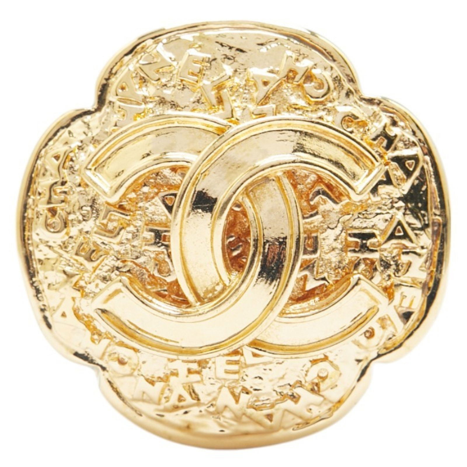 Gold Plated Coco Mark Brooch by Chanel 3.81cm: Gold Plated Coco Mark Brooch by Chanel 3.81cm This Chanel Coco Mark accessory features a gold-plated finish and is designed for women. The piece comes in a gold color and is crafted in France. It show