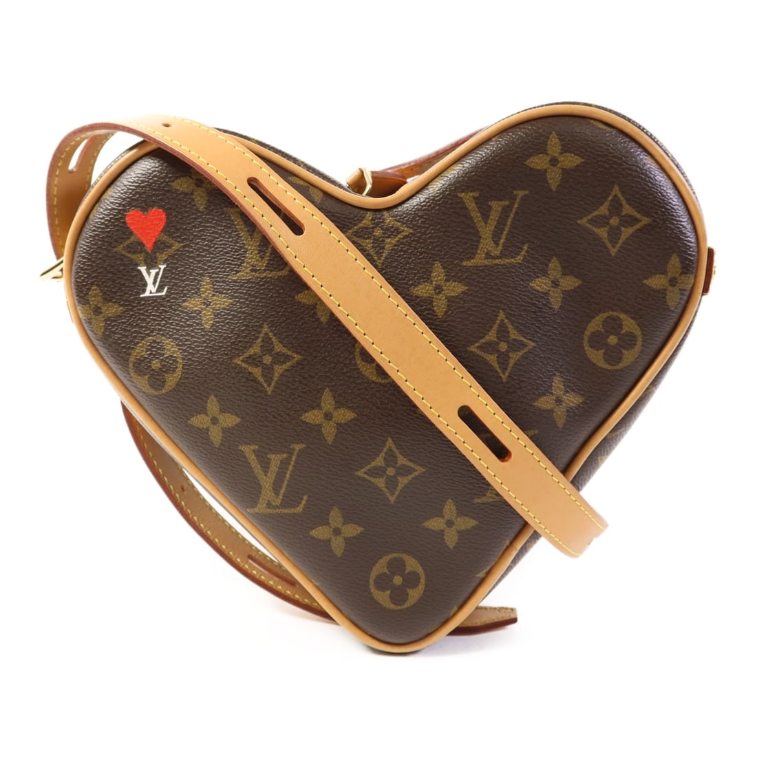 LOUIS VUITTON Sac Coeur Shoulder Bag M57456 Monogram Game On Brown GHW: LOUIS VUITTON Sac Coeur Shoulder Bag M57456 Monogram Game On Brown GHW The LOUIS VUITTON LV GHW Sac Coeur Shoulder Bag is a stylish accessory crafted from durable PVC coated canvas in a rich brown hue