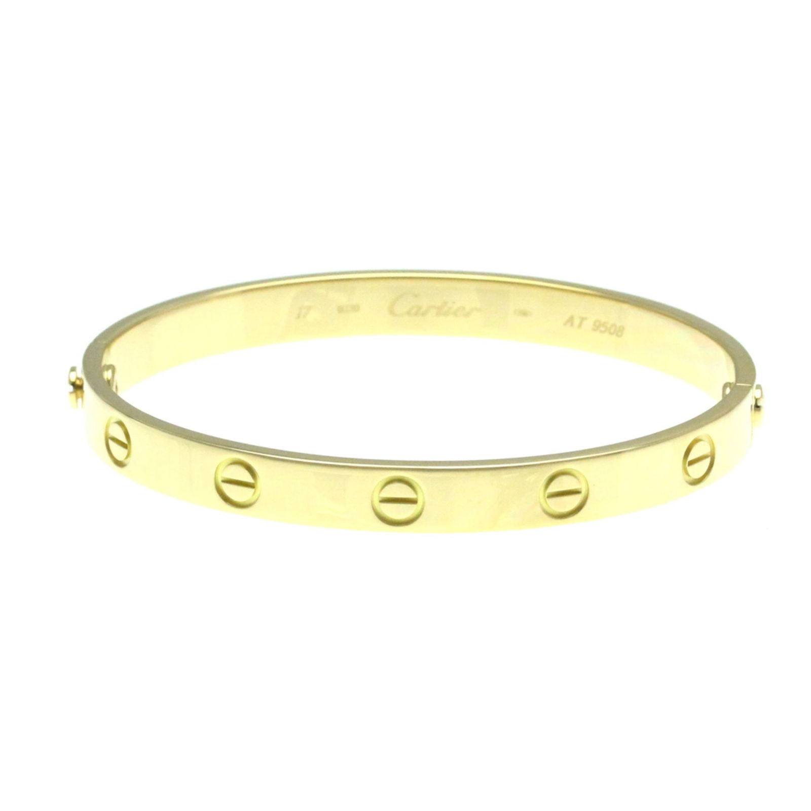 Yellow Gold Bracelet Cartier Love Model 6.1mm Diameter 17cm Length: Yellow Gold Bracelet Cartier Love Model 6.1mm Diameter 17cm Length This Cartier Love bracelet is crafted from yellow gold and features a diameter of 6.1mm and a length of 17cm. Designed for unisex wea