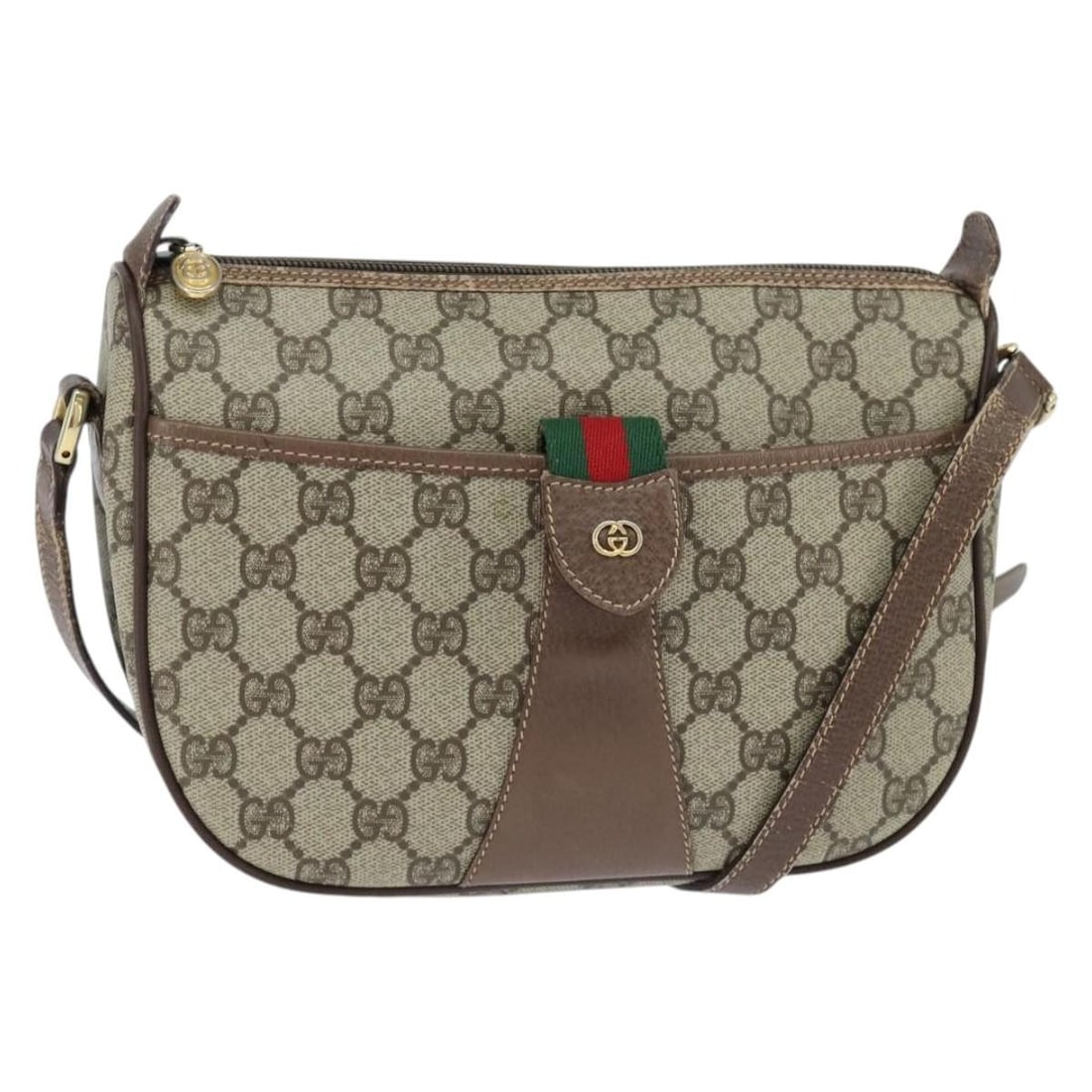 GUCCI GG Supreme Sherry Line Shoulder Bag Beige Gold PVC Auth 001 754 6177: GUCCI GG Supreme Sherry Line Shoulder Bag Beige Gold PVC Auth 001 754 6177 This authentic GUCCI GG Supreme Web Sherry Line Bag blends elegance and functionality, crafted in Italy from high-quality PVC