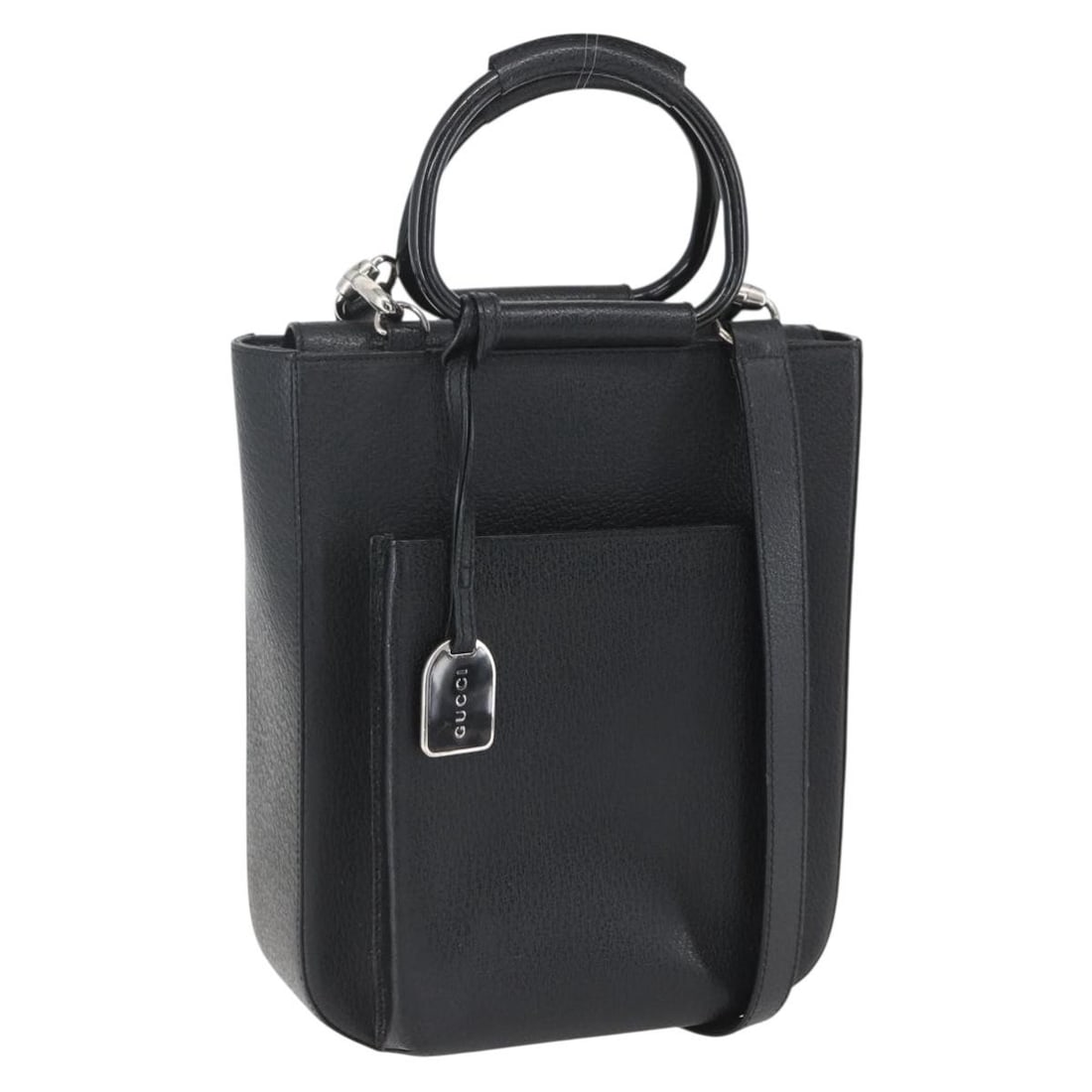 GUCCI 002 1118 0463 Leather Hand Bag Black Silver Auth (1 of 18)