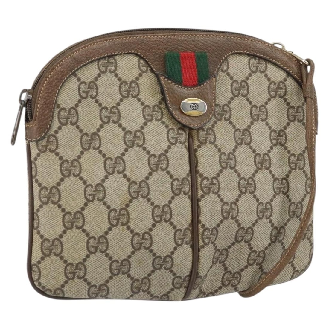 Beige PVC GG Supreme Web Sherry Line Shoulder Bag by Gucci 904 02 047: Beige PVC GG Supreme Web Sherry Line Shoulder Bag by Gucci 904 02 047 This is a Gucci GG Supreme Web Sherry Line shoulder bag crafted from beige and gold PVC leather with GG canvas accents. Designed w