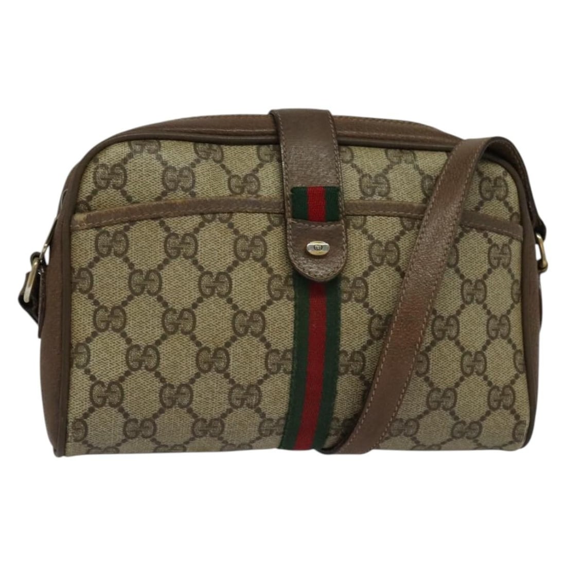 GUCCI GG Supreme Web Sherry Line Shoulder Bag Beige Gold PVC 116 02 055 Auth: GUCCI GG Supreme Web Sherry Line Shoulder Bag Beige Gold PVC 116 02 055 Auth This authentic GUCCI GG Supreme Web Sherry Line Shoulder Bag is crafted from durable PVC leather in a sophisticated beige a
