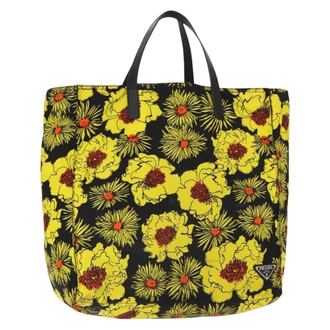PRADA Yellow Silver Nylon Tote Bag Italy Authentic 146333: PRADA Yellow Silver Nylon Tote Bag Italy Authentic 146333 This PRADA tote bag is a stylish accessory crafted from durable nylon in a vibrant yellow and silver color scheme. Measuring approximately 13.
