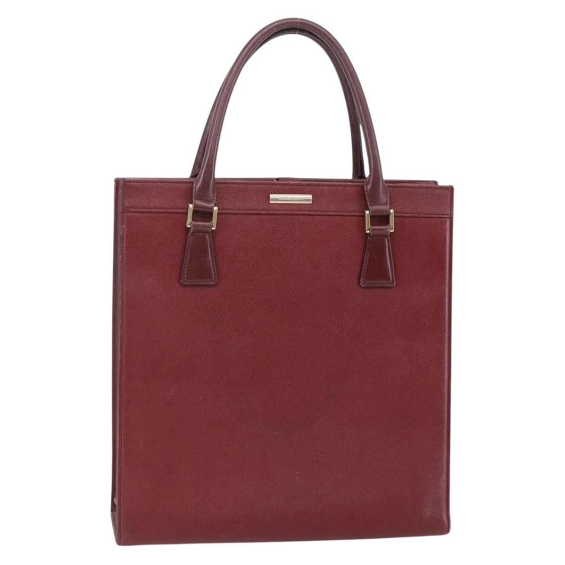 Burberry Bordeaux Leather Tote Bag with Gold Accents: Burberry Bordeaux Leather Tote Bag with Gold Accents This exquisite BURBERRY tote bag is crafted from high-quality leather, featuring a stunning bordeaux and gold color combination. With dimensions of
