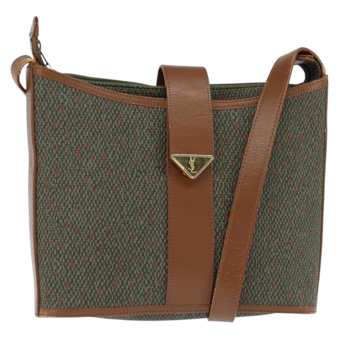 SAINT LAURENT Brown Gold PVC Leather Shoulder Bag Auth: SAINT LAURENT Brown Gold PVC Leather Shoulder Bag Auth This SAINT LAURENT shoulder bag combines style and functionality, crafted from durable PVC leather in a rich brown and gold color scheme. Designe