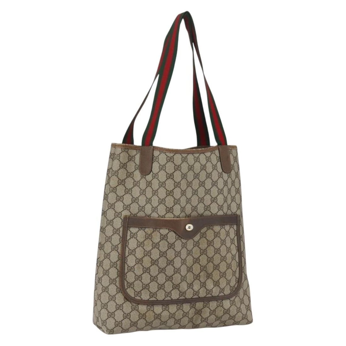 Gucci GG Supreme Sherry Line Beige PVC Tote Bag 39 02 003 Italy: Gucci GG Supreme Sherry Line Beige PVC Tote Bag 39 02 003 Italy This Gucci GG Supreme Web Sherry Line tote bag features a beige, gold, and red color scheme with PVC leather and GG canvas construction.