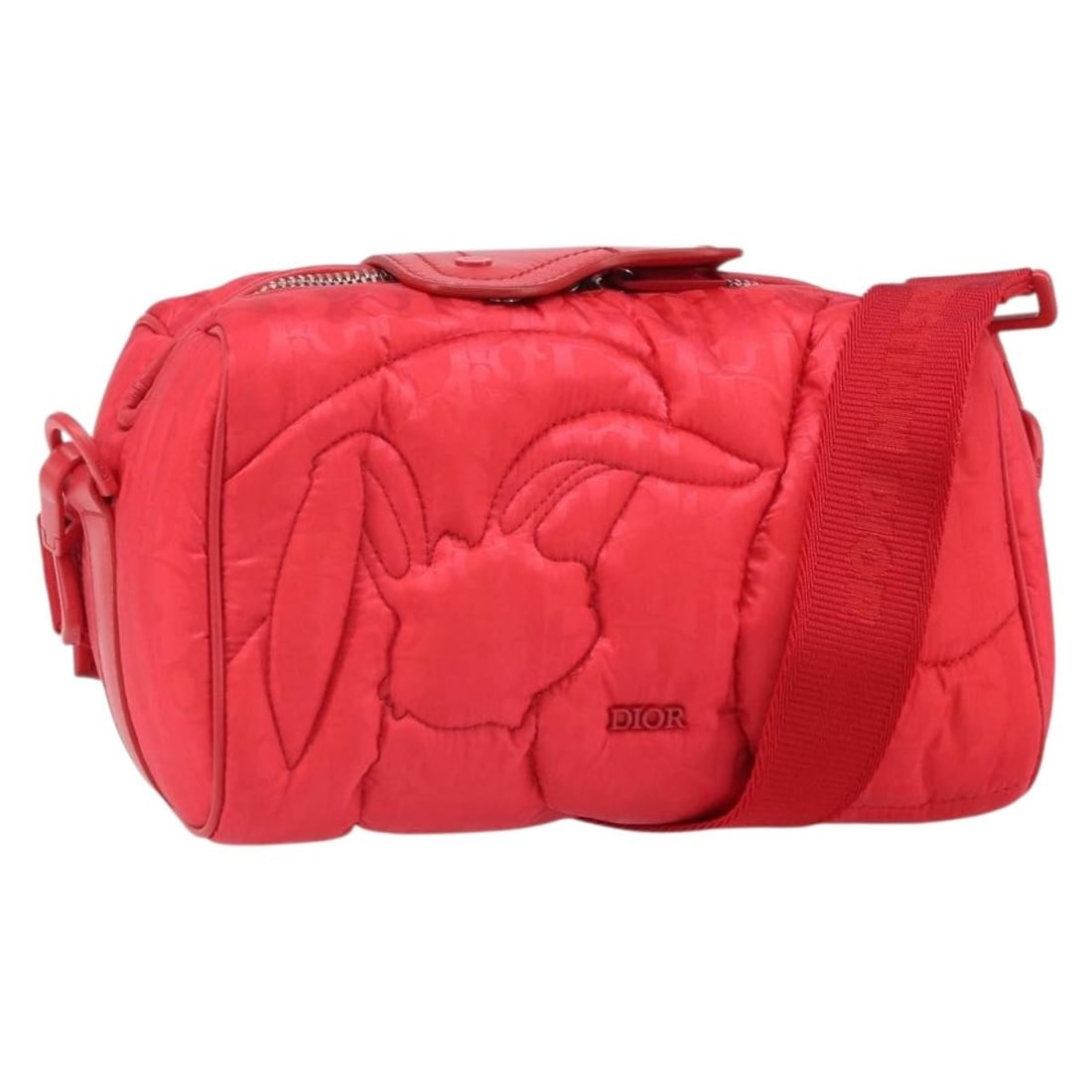Dior x ERL Mirage Oblique Trotter Nylon Red Shoulder Bag with Dust Bag: Dior x ERL Mirage Oblique Trotter Nylon Red Shoulder Bag with Dust Bag This Christian Dior x ERL Mirage shoulder bag features the iconic Trotter Canvas Oblique design in red and silver, crafted from a