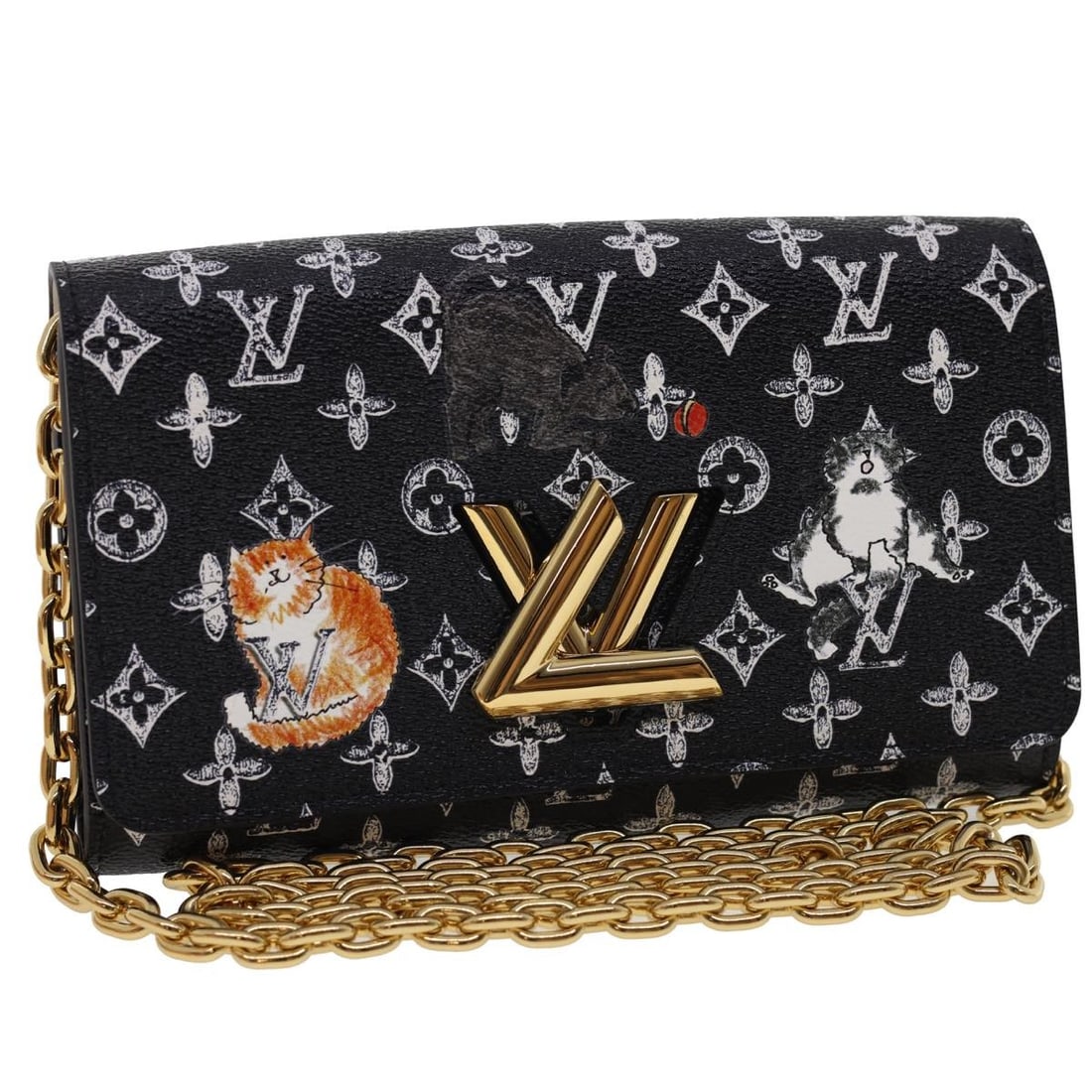 LOUIS VUITTON Monogram Cat Twist Chain Wallet M63888 Authentic: LOUIS VUITTON Monogram Cat Twist Chain Wallet M63888 Authentic The LOUIS VUITTON Monogram Cat Portefeuille Twist Chain Wallet is a stylish accessory that combines luxury and practicality. Crafted from