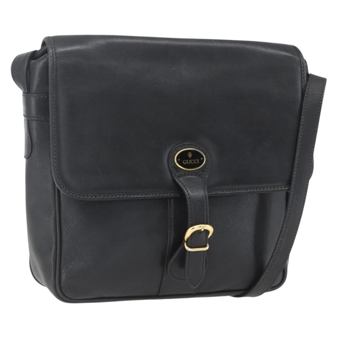 Black Leather Gucci 001 23 1098 Shoulder Bag Gold Accent: Black Leather Gucci 001 23 1098 Shoulder Bag Gold Accent This is a Gucci shoulder bag crafted from black leather with gold-tone accents. Made in Italy, it features a structured silhouette with a top s