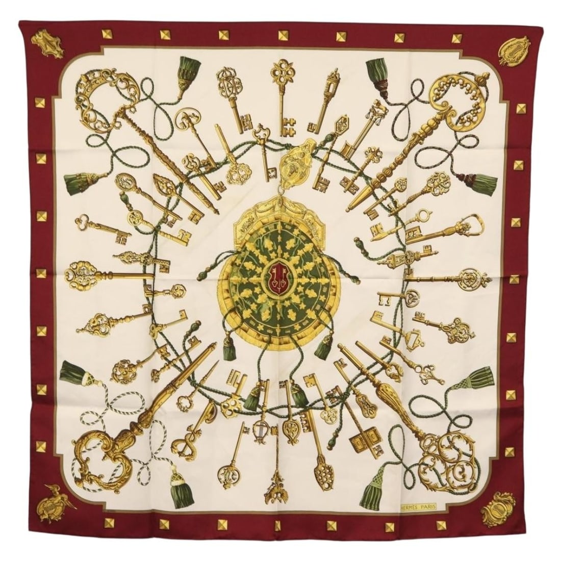 HERMES Bordeaux Silk Carre 90 Scarf Les Cles France Auth BA7841 (1 of 13)