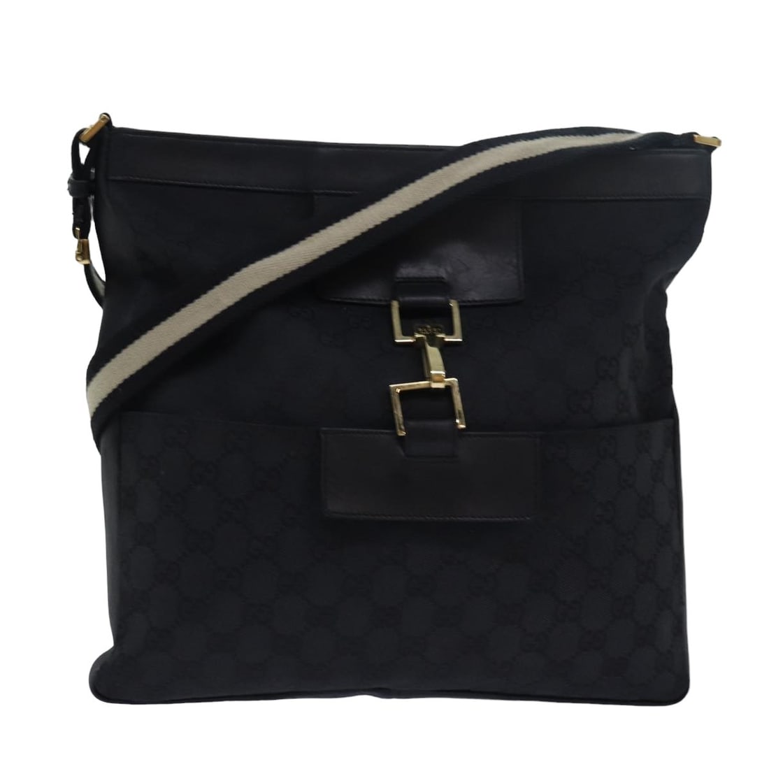 GUCCI Sherry Line GG Canvas Shoulder Bag Black White Made in Italy: GUCCI Sherry Line GG Canvas Shoulder Bag Black White Made in Italy This authentic Gucci Sherry Line shoulder bag showcases a stylish blend of black and white GG canvas, making it a versatile addition