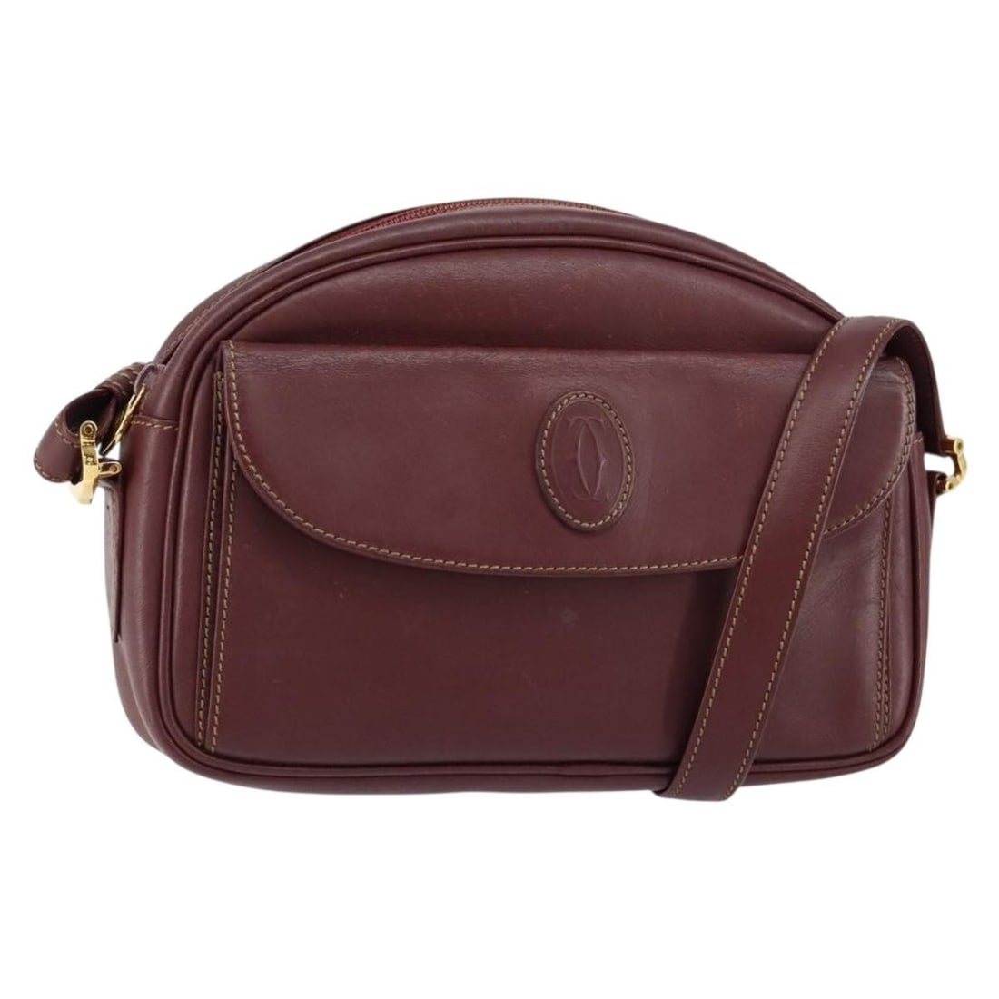 CARTIER Bordeaux Leather Shoulder Bag Gold Hardware BA7547: CARTIER Bordeaux Leather Shoulder Bag Gold Hardware BA7547 Elevate your accessory collection with this CARTIER Must Line Shoulder Bag, expertly crafted in luxurious leather with a rich bordeaux and go