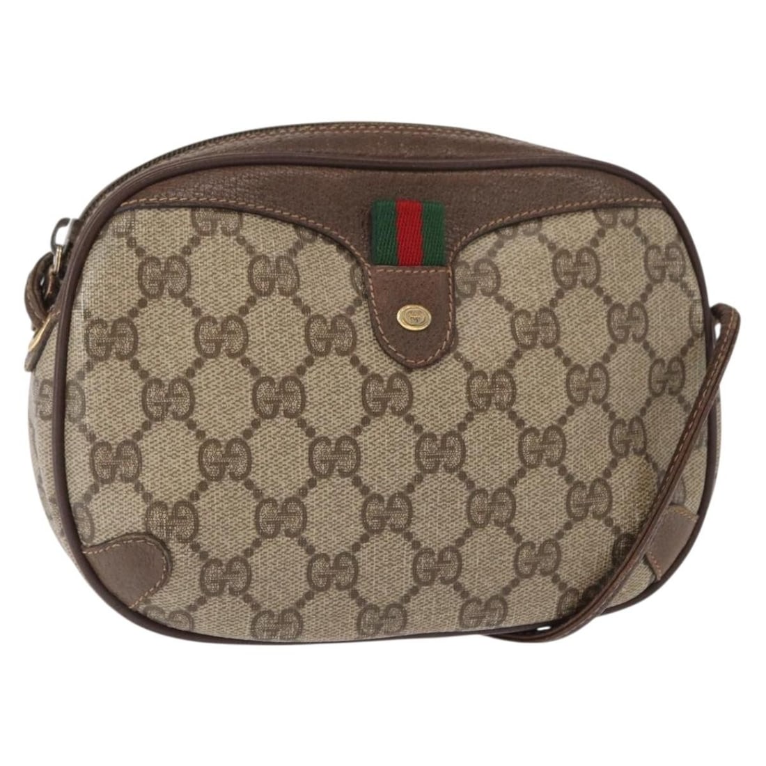 GUCCI GG Supreme Sherry Line Beige Gold PVC Shoulder Bag Auth 89 02 066: GUCCI GG Supreme Sherry Line Beige Gold PVC Shoulder Bag Auth 89 02 066 Introducing the GUCCI GG Supreme Web Sherry Line Bag, a stylish shoulder bag crafted from durable PVC leather in a chic beige an