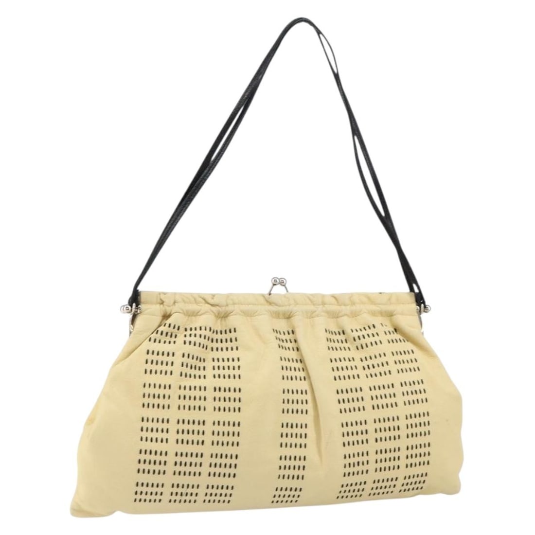 Miu Miu Gamaguchi Beige Leather Shoulder Bag Silver Auth Italy: Miu Miu Gamaguchi Beige Leather Shoulder Bag Silver Auth Italy Experience luxury with this stunning Miu Miu Gamaguchi Shoulder Bag, a perfect blend of elegance and functionality. Crafted in Italy from