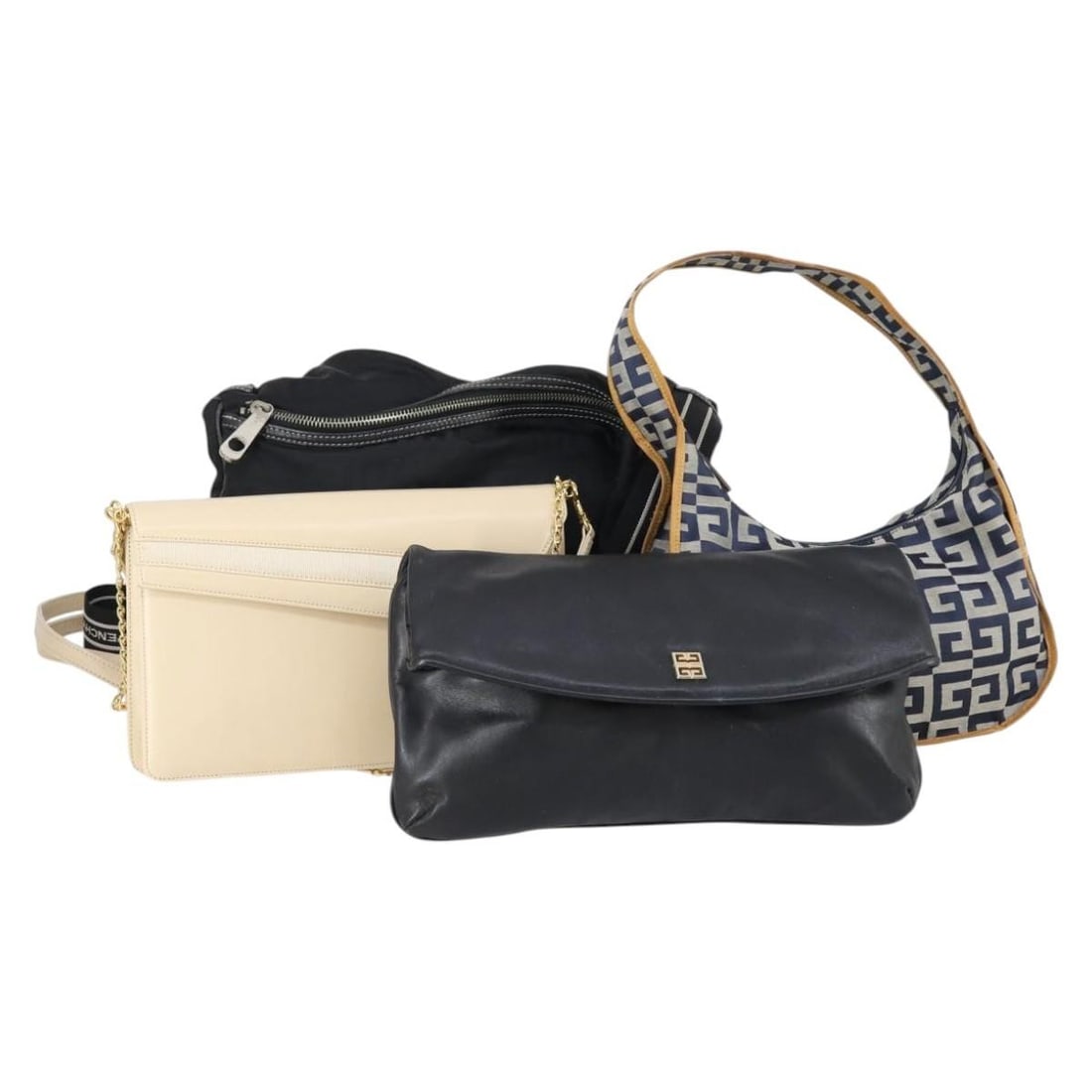 GIVENCHY Nylon Shoulder Bag Set Black Navy Beige Auth: GIVENCHY Nylon Shoulder Bag Set Black Navy Beige Auth Elevate your style with this GIVENCHY shoulder bag, crafted from durable nylon in a striking color combination of black, navy, and beige. This ver