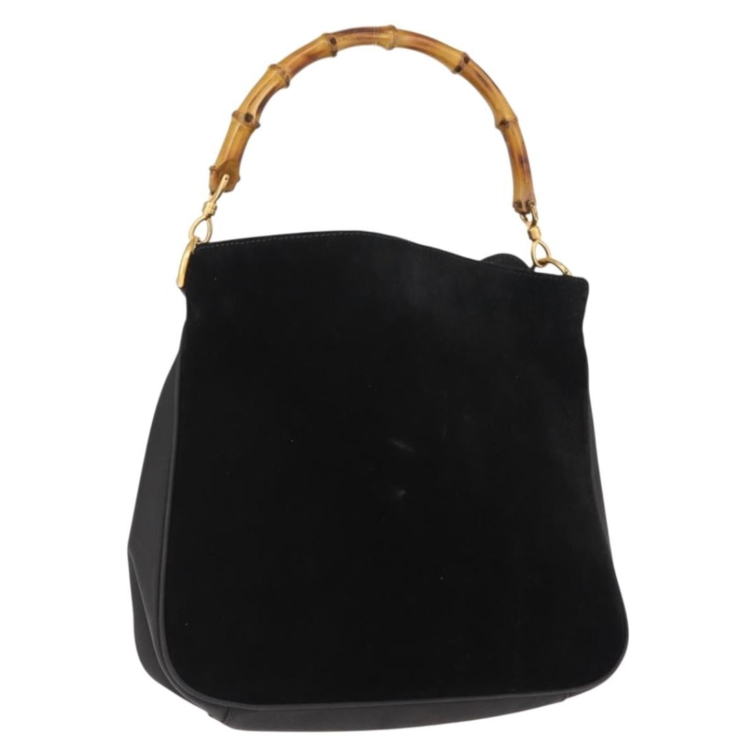 GUCCI Bamboo Suede Shoulder Bag Black Gold 001 1638 2615 Authentic (1 of 18)