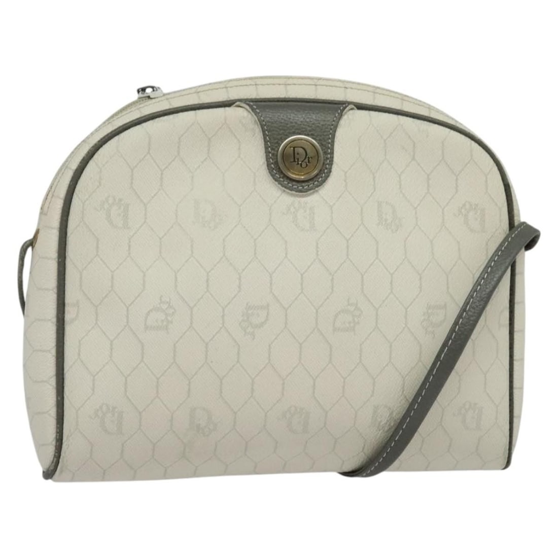 Christian Dior White Gold PVC Honeycomb Shoulder Bag Auth 141006: Christian Dior White Gold PVC Honeycomb Shoulder Bag Auth 141006 This elegant Christian Dior Honeycomb Canvas Shoulder Bag is a stylish accessory crafted from PVC leather in a chic white and gold colo