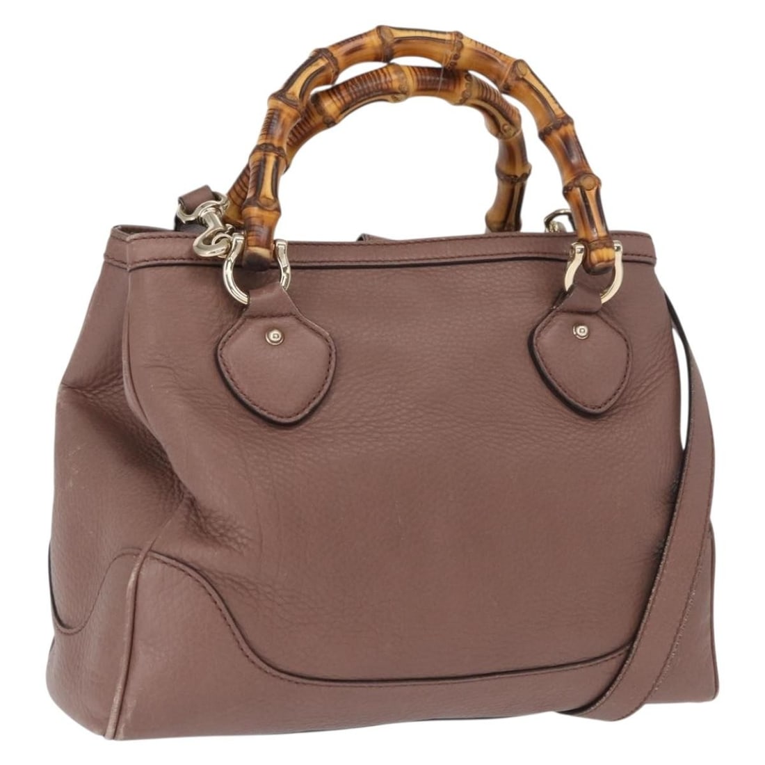 Gucci Pink Leather Bamboo 2-Way Handbag with Shoulder Strap Model 308360: Gucci Pink Leather Bamboo 2-Way Handbag with Shoulder Strap Model 308360 This is a GUCCI Bamboo 2-way handbag crafted from pink and gold leather. The bag features both handles and a detachable shoulde