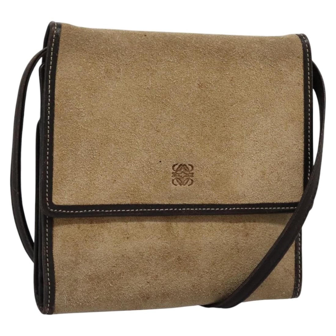 LOEWE Suede Anagram Shoulder Wallet Beige Brown Gold Auth: LOEWE Suede Anagram Shoulder Wallet Beige Brown Gold Auth Introducing the LOEWE Anagram Shoulder Wallet, a stylish and practical accessory crafted from luxurious suede in a chic beige, brown, and gold