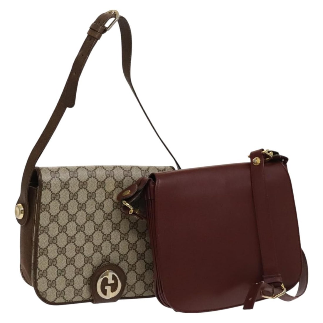 GUCCI GG Supreme Shoulder Bag Set Beige Bordeaux Gold PVC Leather Auth BA3271: GUCCI GG Supreme Shoulder Bag Set Beige Bordeaux Gold PVC Leather Auth BA3271 This GUCCI shoulder bag features a chic combination of beige, bordeaux, and gold colors, crafted from durable PVC leather