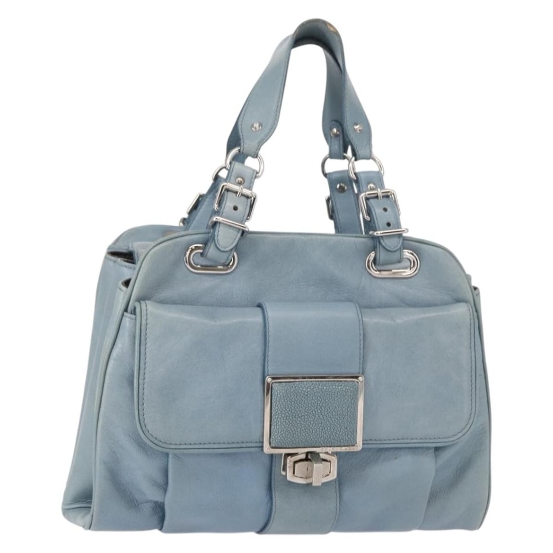 BALENCIAGA Light Blue Leather Hand Bag Italy Auth 150812 (1 of 18)