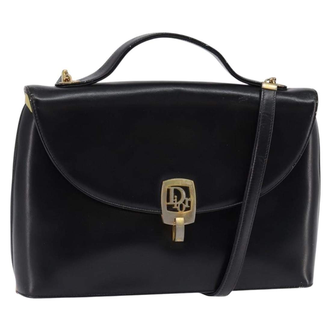 Christian Dior Black Leather Shoulder Bag Gold Accents BA5697: Christian Dior Black Leather Shoulder Bag Gold Accents BA5697 This Christian Dior shoulder bag combines luxury and functionality with its striking black and gold leather exterior. Measuring approximat