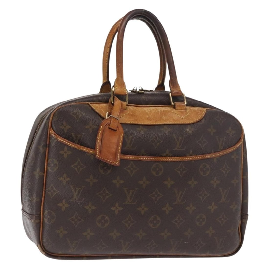Louis Vuitton Deauville Monogram Canvas M47270 Handbag with Name Tag: Louis Vuitton Deauville Monogram Canvas M47270 Handbag with Name Tag This Louis Vuitton Monogram Deauville handbag features the iconic monogram canvas exterior and comes with a name tag accessory. The