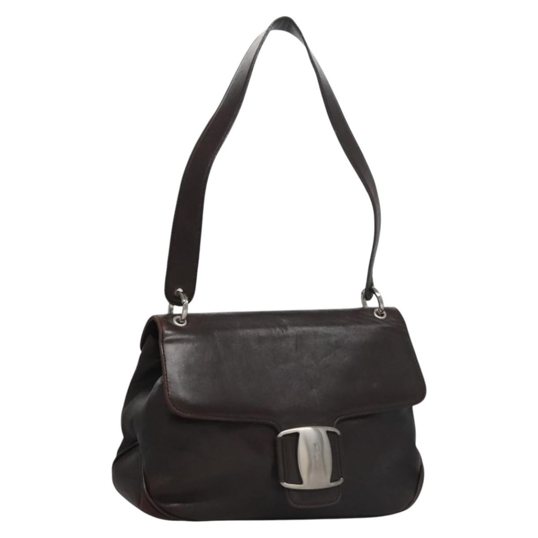 Salvatore Ferragamo Brown Leather Shoulder Bag with Silver Accents (1 of 18)