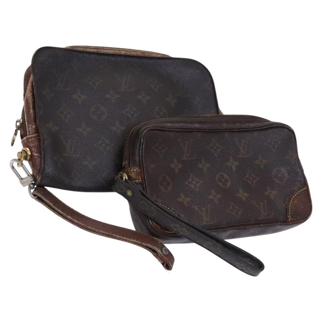 Louis Vuitton Monogram Clutch Bag 2 Set Authentic Designer: Louis Vuitton Monogram Clutch Bag 2 Set Authentic Designer This LOUIS VUITTON Monogram Clutch Bag is a stylish and functional accessory made from durable Monogram Canvas. The exterior features the ico