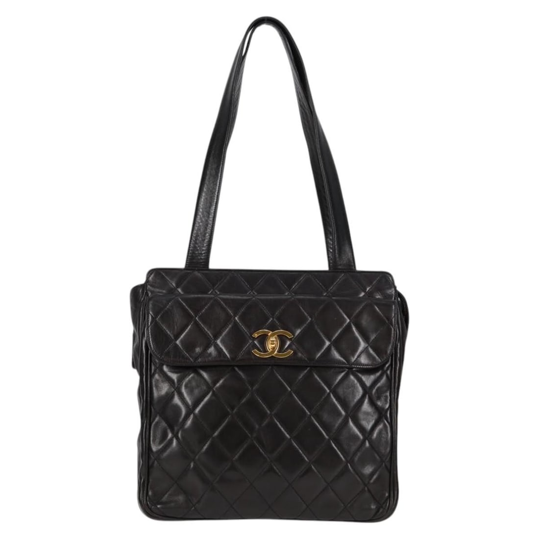 CHANEL Black Gold Matelasse Tote Bag Lambskin Leather Auth bs25490A: CHANEL Black Gold Matelasse Tote Bag Lambskin Leather Auth bs25490A This CHANEL Matelasse Tote Bag is a luxurious accessory crafted from high-quality lambskin leather in a striking black and gold colo