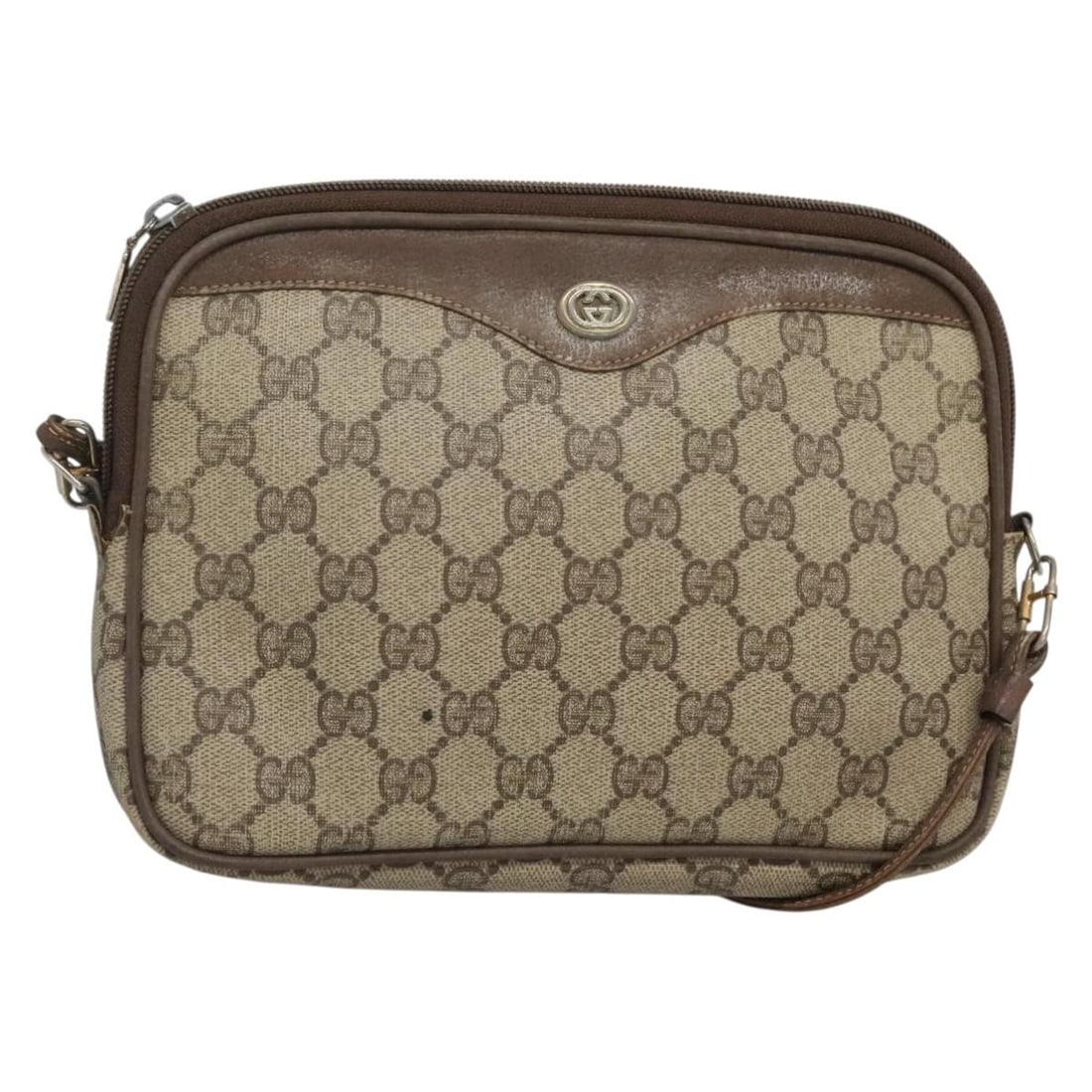 GUCCI GG Supreme Beige Gold PVC Shoulder Bag 56 02 068 Authentic: GUCCI GG Supreme Beige Gold PVC Shoulder Bag 56 02 068 Authentic This GUCCI GG Supreme Shoulder Bag is a sophisticated accessory crafted in Italy from durable PVC leather. The stylish beige and gold e