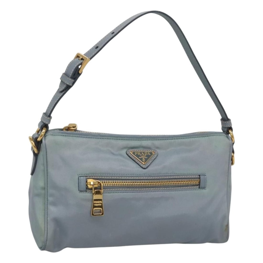 PRADA Light Blue Nylon Shoulder Bag with Gold Accents Auth 122692 (1 of 18)