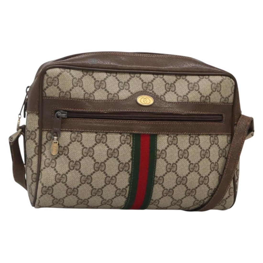 GUCCI GG Supreme Sherry Line Shoulder Bag Beige Gold Red PVC Made in Italy (1 of 18)