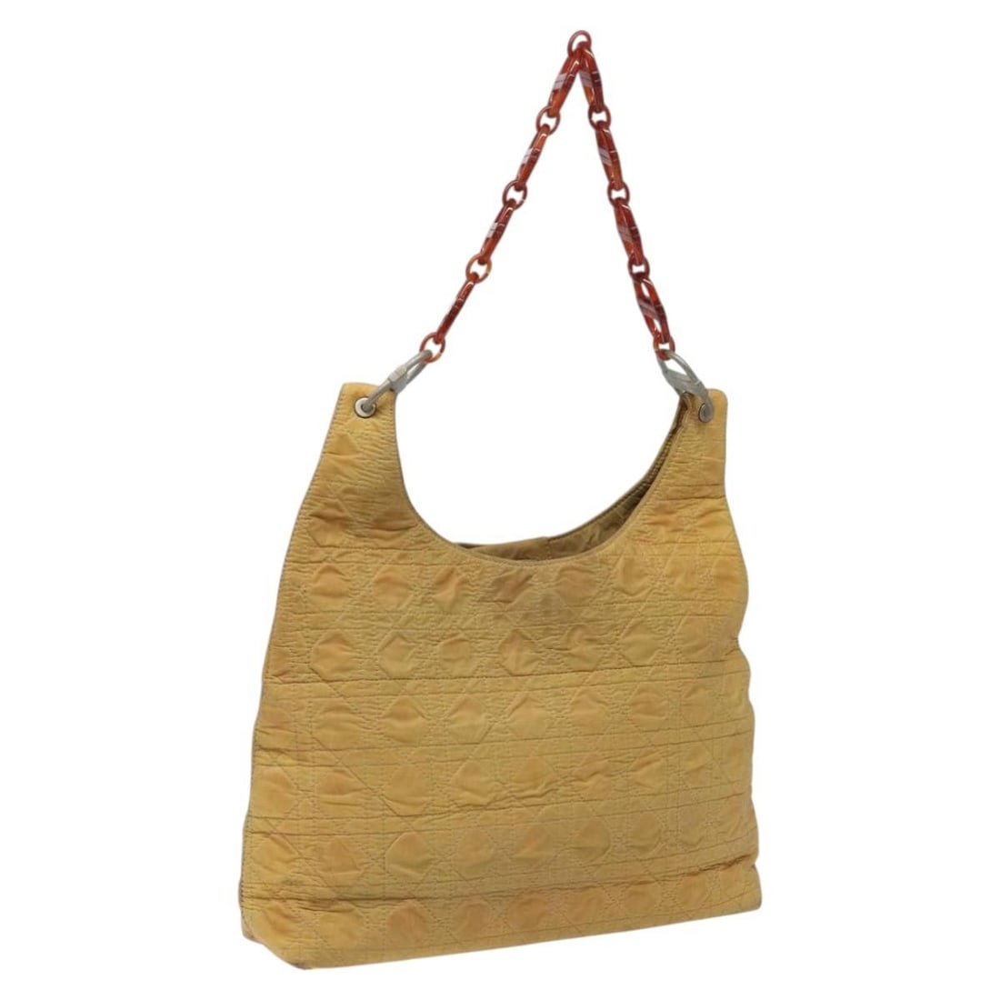 Yellow Nylon Christian Dior Cannage Shoulder Purse Made in Italy: Yellow Nylon Christian Dior Cannage Shoulder Purse Made in Italy This Christian Dior Canage shoulder bag features a yellow nylon exterior and is crafted in Italy. The bag includes a shoulder strap wit