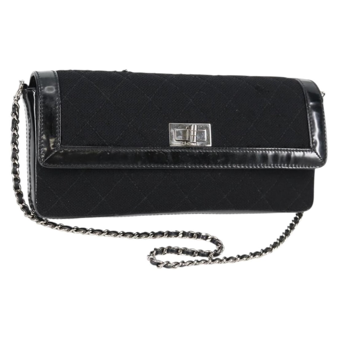 CHANEL Matelasse Chain Shoulder Bag Black Silver Cotton Auth (1 of 18)