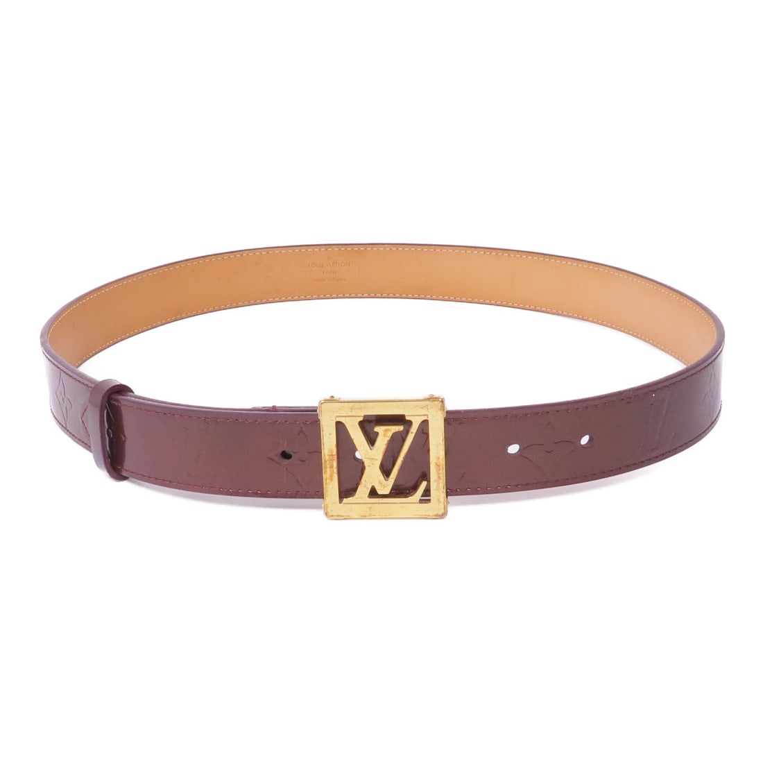 LOUIS VUITTON Monogram Vernis Frame Belt M6878V Bordeaux Patent Leather (1 of 13)