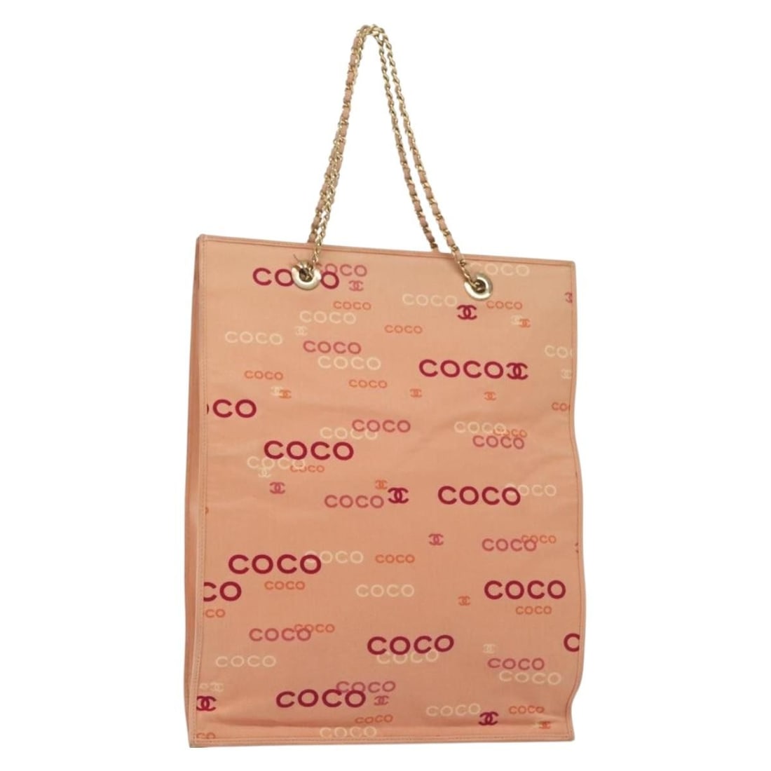 CHANEL Pink Gold Canvas Tote Bag Italy Auth GH685: CHANEL Pink Gold Canvas Tote Bag Italy Auth GH685 This authentic CHANEL tote bag is crafted from durable canvas in a chic pink and gold color combination. The bag features a spacious interior, ideal f