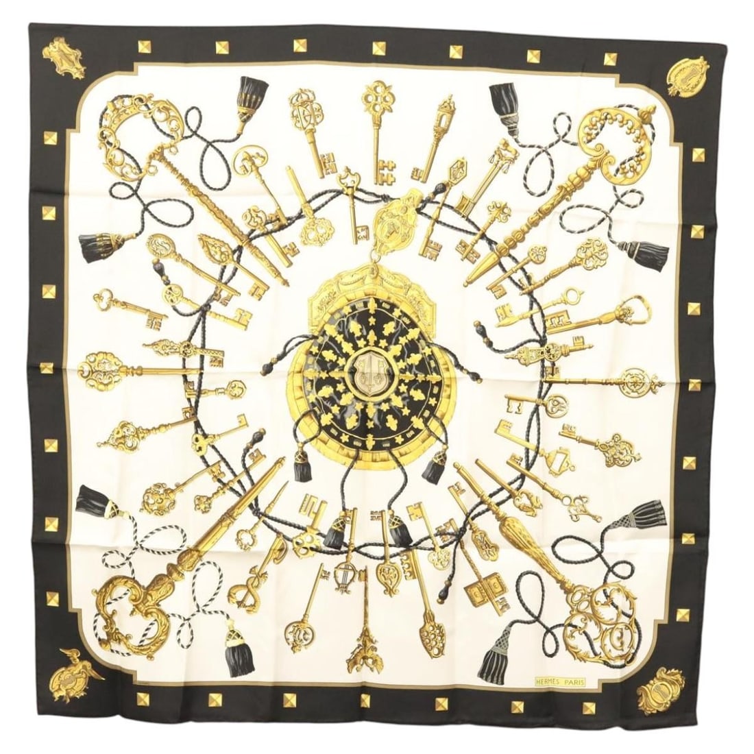 HERMES Les Cles The Keys Scarf 90 Silk White Authentic (1 of 13)