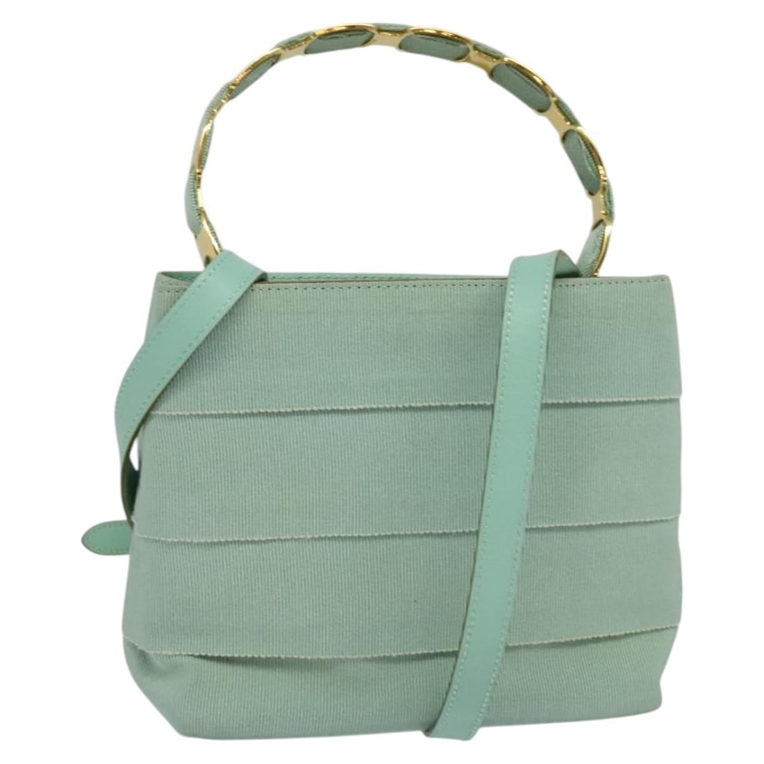 Salvatore Ferragamo Green Gold Nylon 2-Way Handbag Auth 125371 Italy: Salvatore Ferragamo Green Gold Nylon 2-Way Handbag Auth 125371 Italy This Salvatore Ferragamo handbag combines practicality with style, featuring a durable nylon construction in an elegant green and g