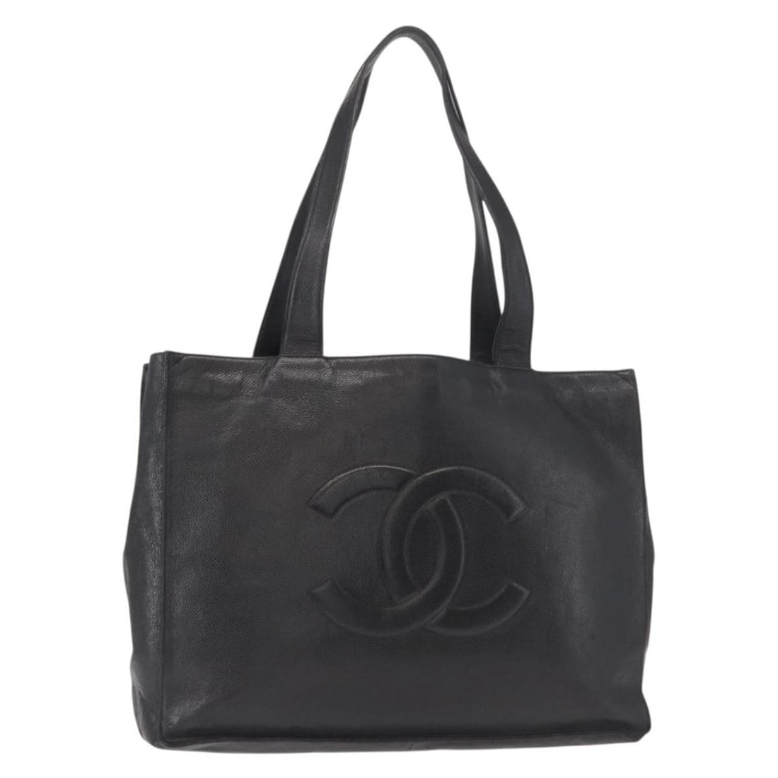 CHANEL Coco Mark Tote Bag Caviar Skin Black Gold Auth: CHANEL Coco Mark Tote Bag Caviar Skin Black Gold Auth This authentic CHANEL Coco Mark Tote Bag is crafted from luxurious grained calfskin in a striking black and gold color combination. The bag's exte