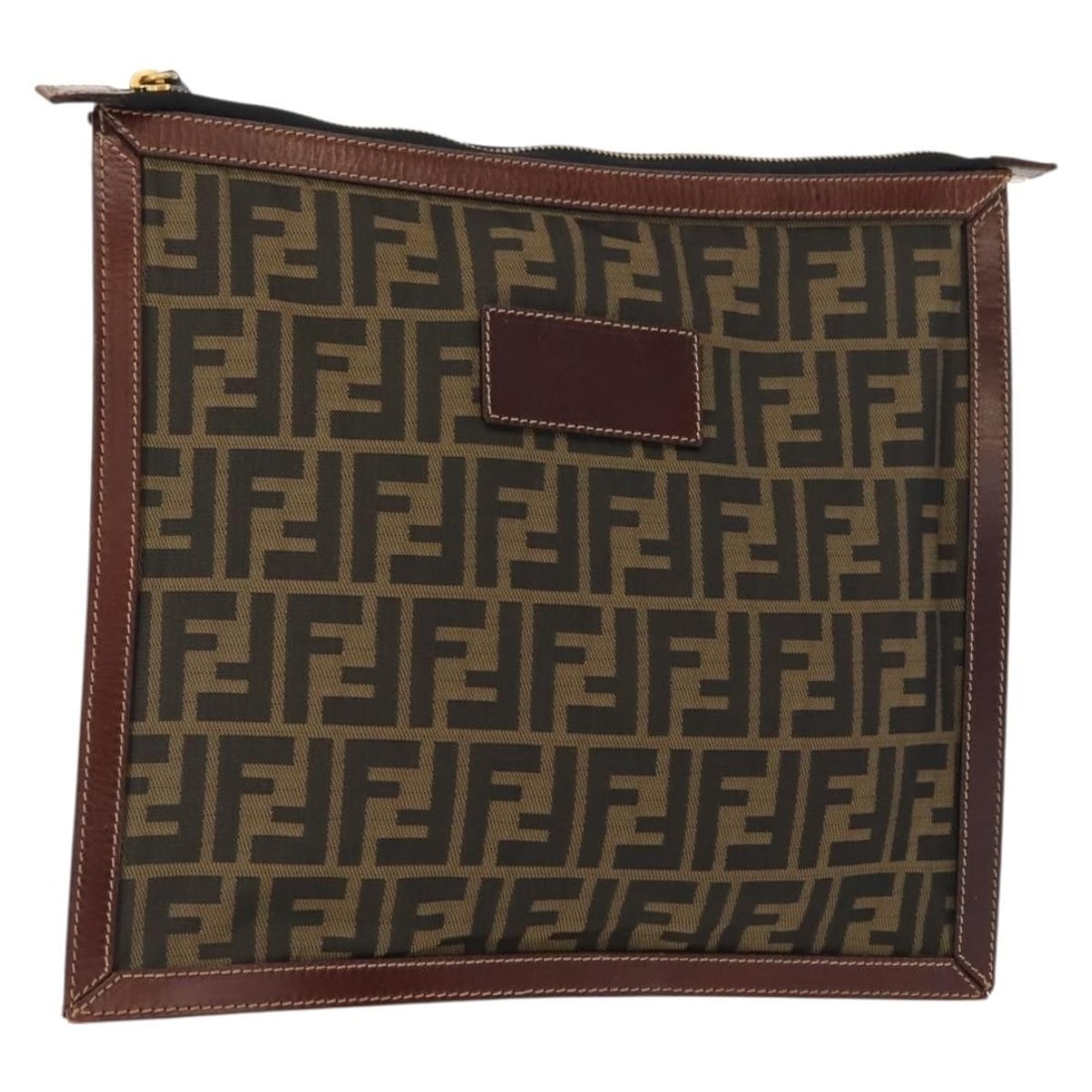 FENDI Zucca Canvas Clutch Bag Black Brown Gold Authentic: FENDI Zucca Canvas Clutch Bag Black Brown Gold Authentic This FENDI Zucca Canvas Clutch Bag showcases a stylish blend of black, brown, and gold hues, crafted from durable Zucca canvas. Measuring appro