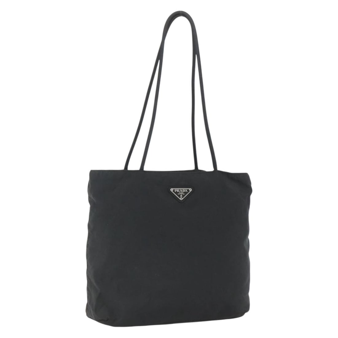 Prada Black Nylon Tote Bag Silver Hardware Made in Italy: Prada Black Nylon Tote Bag Silver Hardware Made in Italy This PRADA tote bag features a black nylon exterior with silver-tone details. Designed with practicality in mind, it offers ample space and an