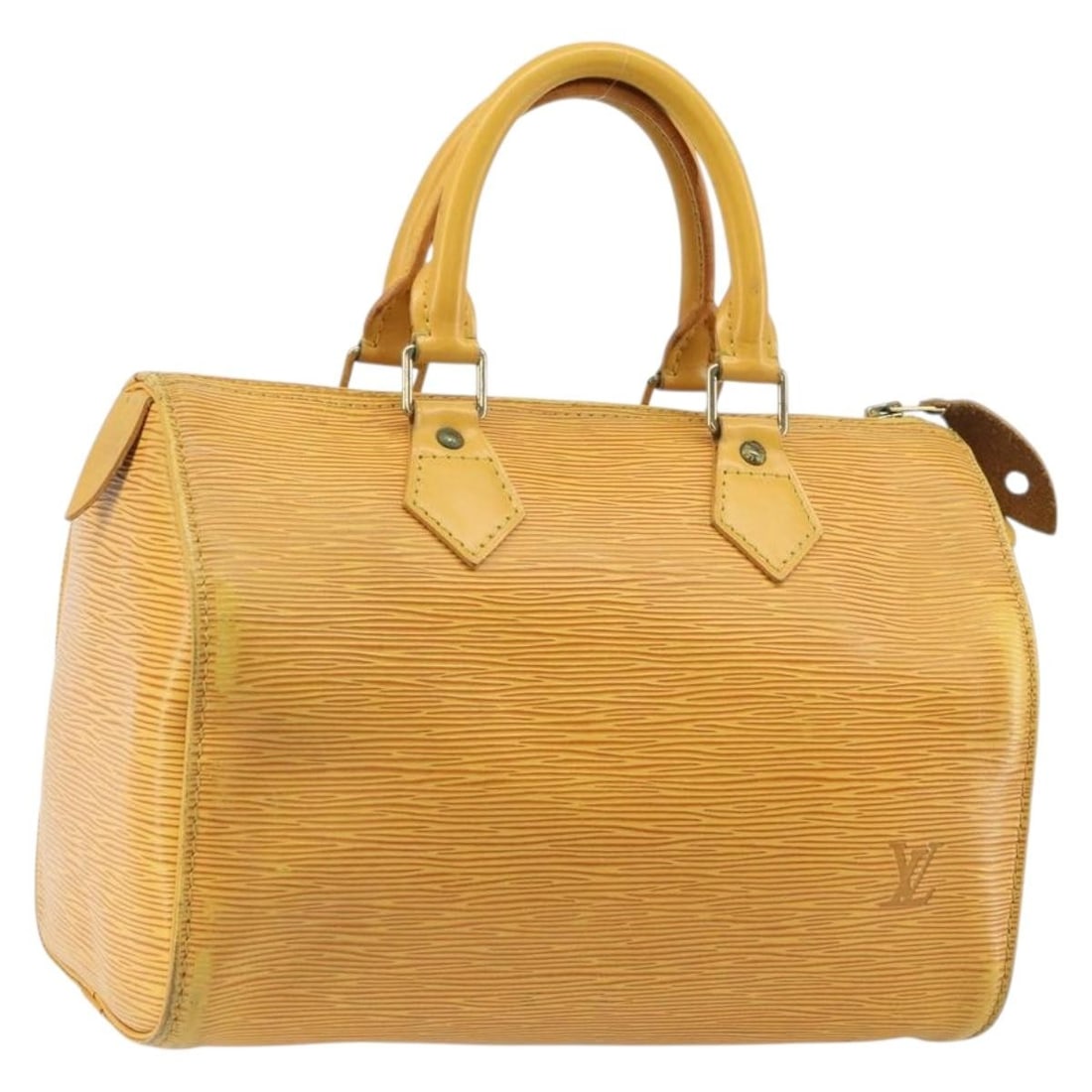 Epi Leather Speedy 25 Handbag in Tassili Yellow by Louis Vuitton M43019: Epi Leather Speedy 25 Handbag in Tassili Yellow by Louis Vuitton M43019 This Louis Vuitton Speedy 25 handbag features durable Epi leather in Tassili Yellow, offering a distinctive and structured silho