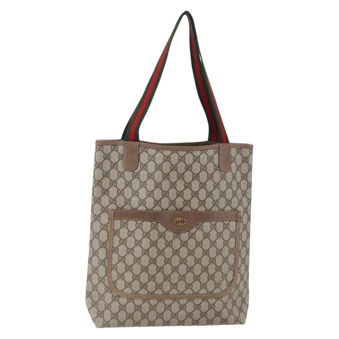 GUCCI GG Supreme Sherry Line Tote Bag Beige Red PVC Authentic: GUCCI GG Supreme Sherry Line Tote Bag Beige Red PVC Authentic This GUCCI GG Supreme Web Sherry Line Tote Bag combines elegance with functionality. Crafted in Italy, this tote features a distinctive GG