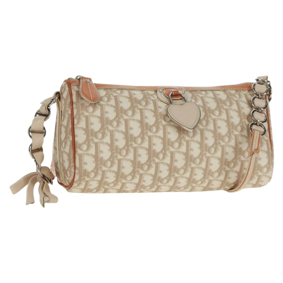 Beige Silver Trotter Canvas Romantic Shoulder Bag by Christian Dior: Beige Silver Trotter Canvas Romantic Shoulder Bag by Christian Dior This Christian Dior Trotter Canvas Romantic Shoulder Bag features a beige and silver exterior with the iconic Trotter canvas materia