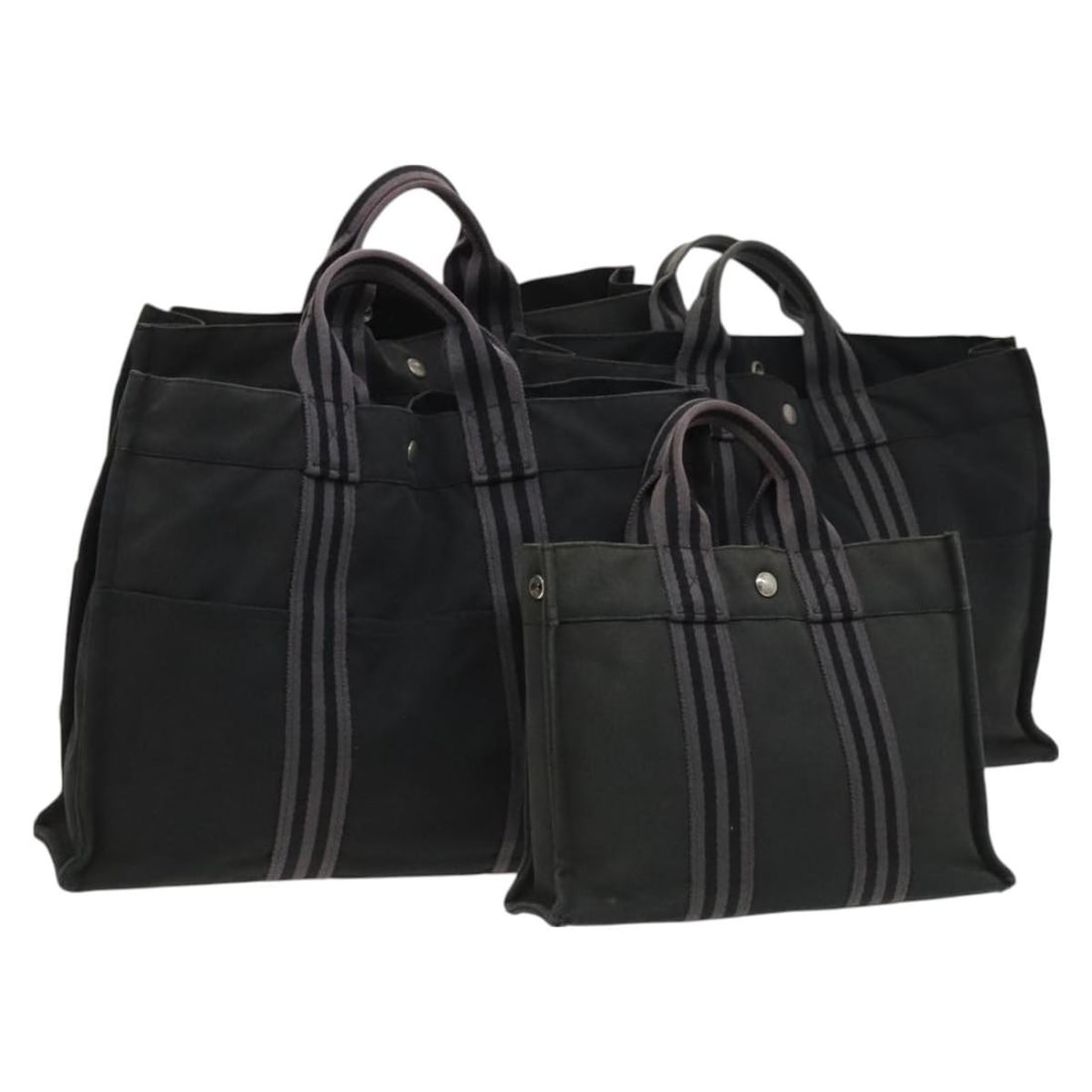 Authentic HERMES Black Gray Canvas Hand Bag Set 4PC (1 of 18)