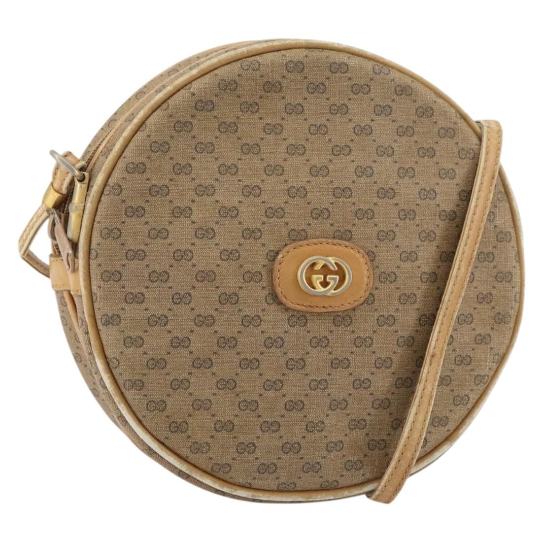 GUCCI Micro GG Supreme Beige Gold Shoulder Bag PVC Auth 156909: GUCCI Micro GG Supreme Beige Gold Shoulder Bag PVC Auth 156909 This GUCCI Micro GG Supreme Shoulder Bag is a stylish accessory crafted in Italy, featuring a luxurious beige and gold color scheme. Made